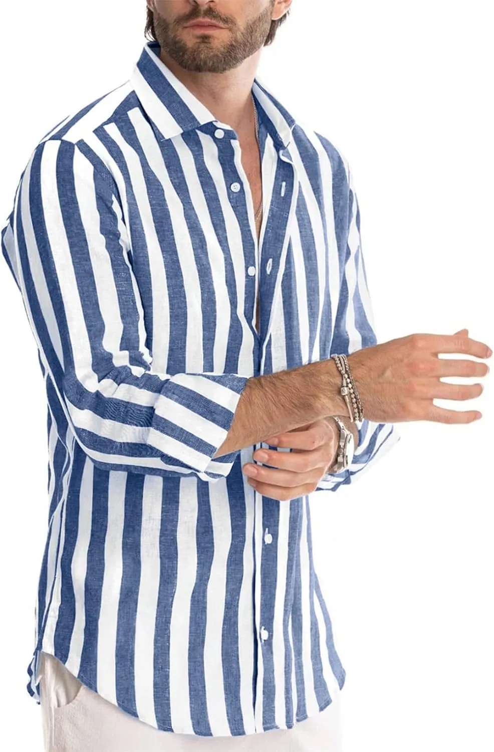 Rela Bota Mens Fashion Striped Shirts Beach Casual Button Down Henley Shirts Long Sleeve Dress Shirts Cotton Shirts