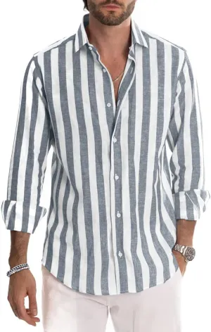 Rela Bota Mens Fashion Striped Shirts Beach Casual Button Down Henley Shirts Long Sleeve Dress Shirts Cotton Shirts