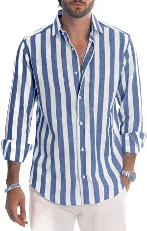 Rela Bota Mens Fashion Striped Shirts Beach Casual Button Down Henley Shirts Long Sleeve Dress Shirts Cotton Shirts
