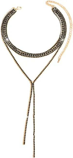 Rhinestone Choker Necklaces Shinny Crystal Y Long Neckalce Dainty Layered Sparkly Collar Necklaces Tassel Chain Necklaces