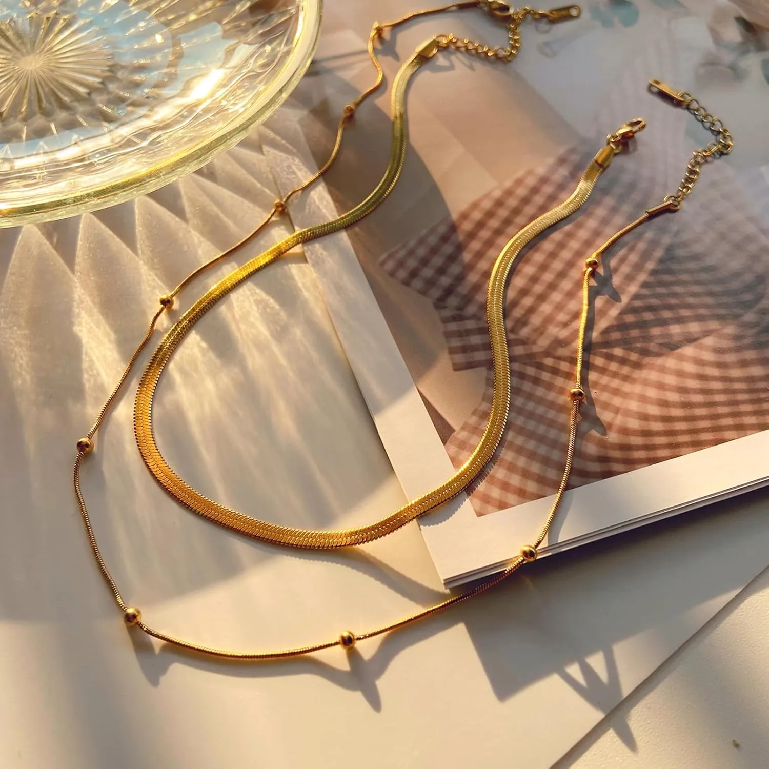 Roe Dolph Layered Gold Necklaces for Women Trendy Layered Chain Necklaces Gold Stacked Necklaces Herringbone Necklaces Gold Jewelry Gift for Women