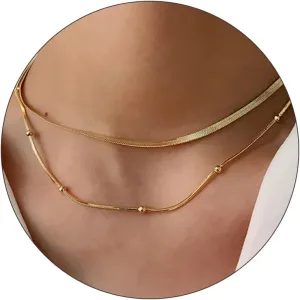 Roe Dolph Layered Gold Necklaces for Women Trendy Layered Chain Necklaces Gold Stacked Necklaces Herringbone Necklaces Gold Jewelry Gift for Women