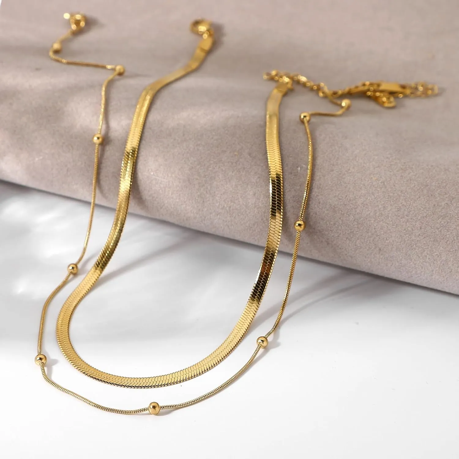 Roe Dolph Layered Gold Necklaces for Women Trendy Layered Chain Necklaces Gold Stacked Necklaces Herringbone Necklaces Gold Jewelry Gift for Women