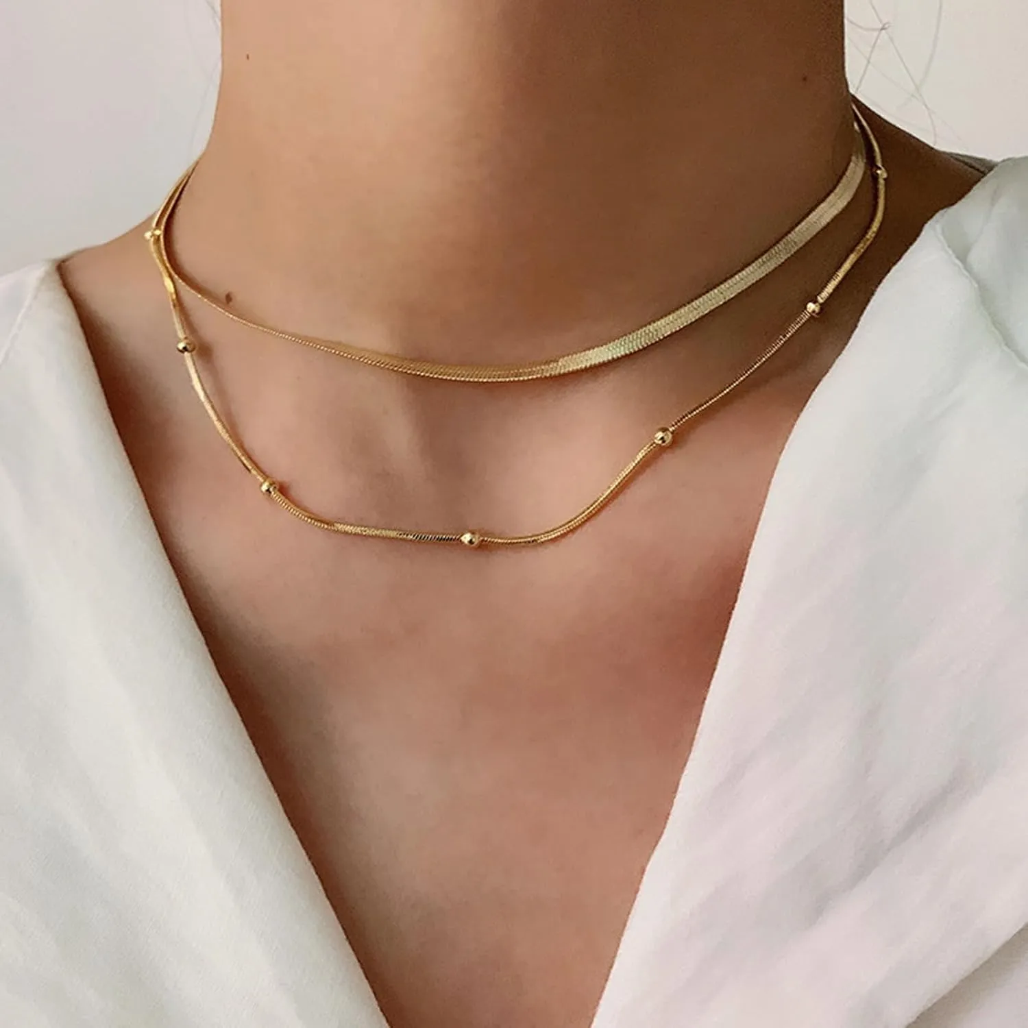 Roe Dolph Layered Gold Necklaces for Women Trendy Layered Chain Necklaces Gold Stacked Necklaces Herringbone Necklaces Gold Jewelry Gift for Women