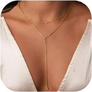 Roe Dolph Long Necklaces for Women Lariat Necklace Layered Gold Silver Necklaces Trendy Beaded Chain Necklaces Gold Jewelry