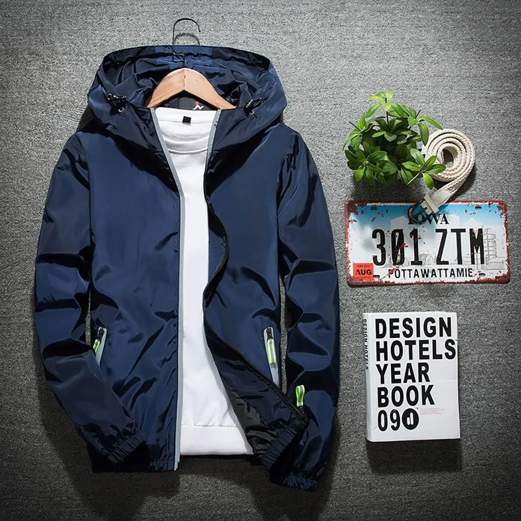 RTRDE Mens Winter Jackets Lightweight Windbreaker Casual Refleciton Zip Up Jackets with Hood Jackets, M-7XL