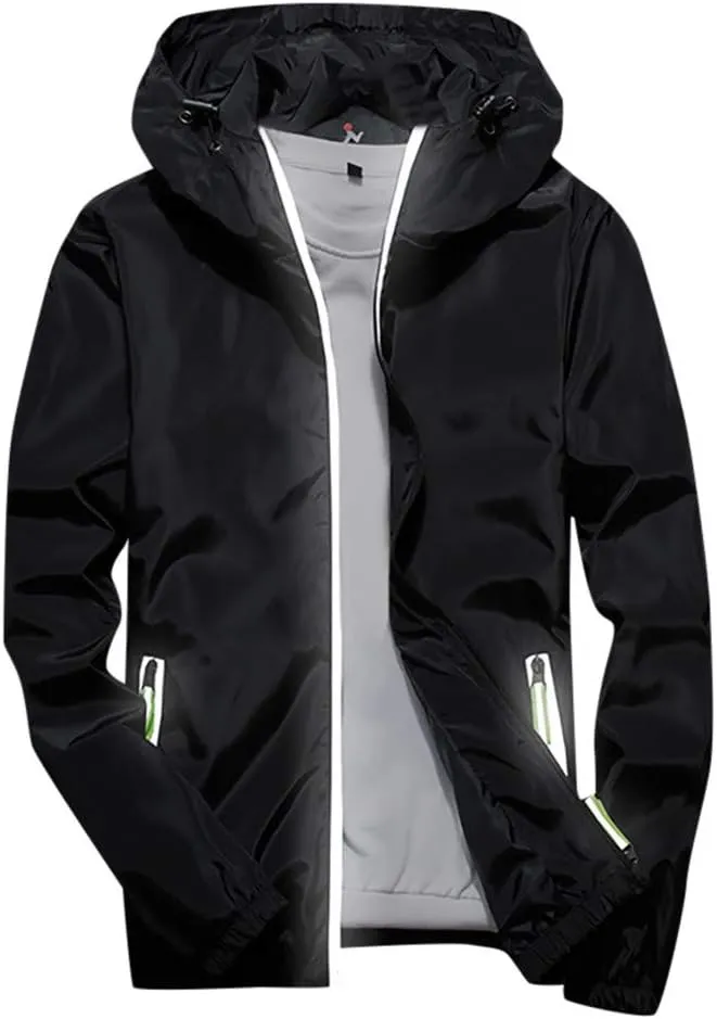 RTRDE Mens Winter Jackets Lightweight Windbreaker Casual Refleciton Zip Up Jackets with Hood Jackets, M-7XL