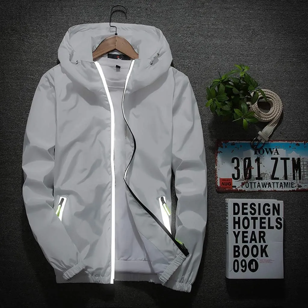 RTRDE Mens Winter Jackets Lightweight Windbreaker Casual Refleciton Zip Up Jackets with Hood Jackets, M-7XL