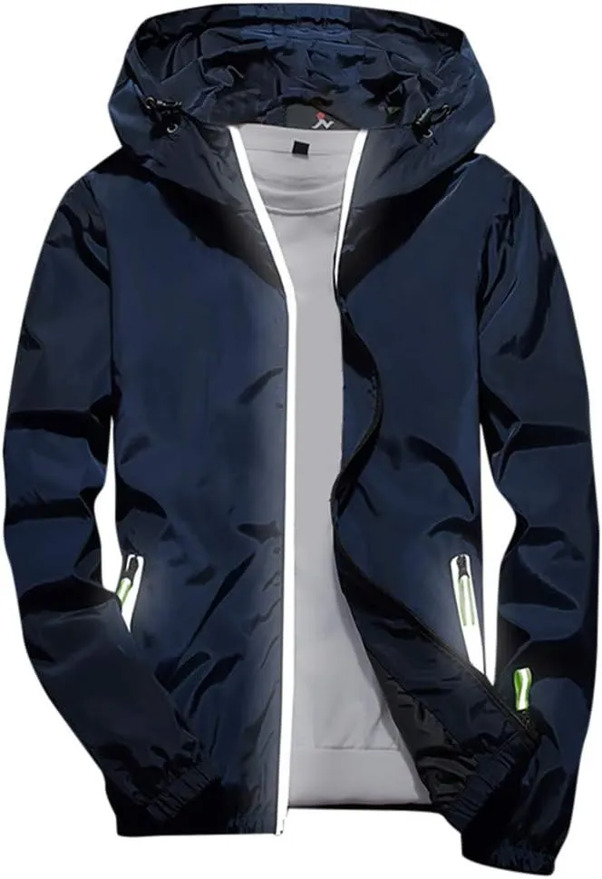 RTRDE Mens Winter Jackets Lightweight Windbreaker Casual Refleciton Zip Up Jackets with Hood Jackets, M-7XL
