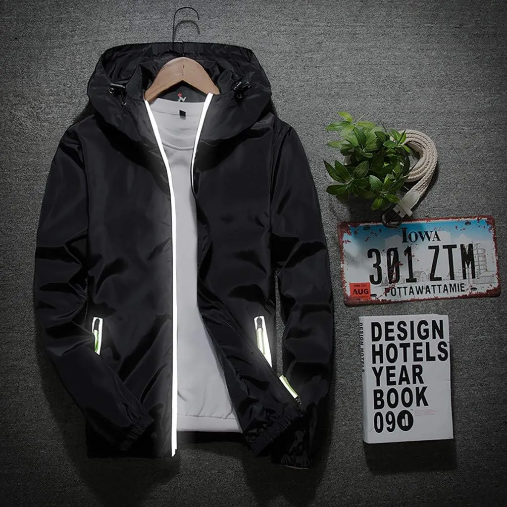 RTRDE Mens Winter Jackets Lightweight Windbreaker Casual Refleciton Zip Up Jackets with Hood Jackets, M-7XL
