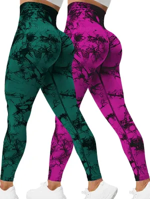 Rugkey Scrunch Butt Lift Leggings for Women Tie Dye High Waist Seamless Workout Yoga Pants Ruched Booty Compression Tights