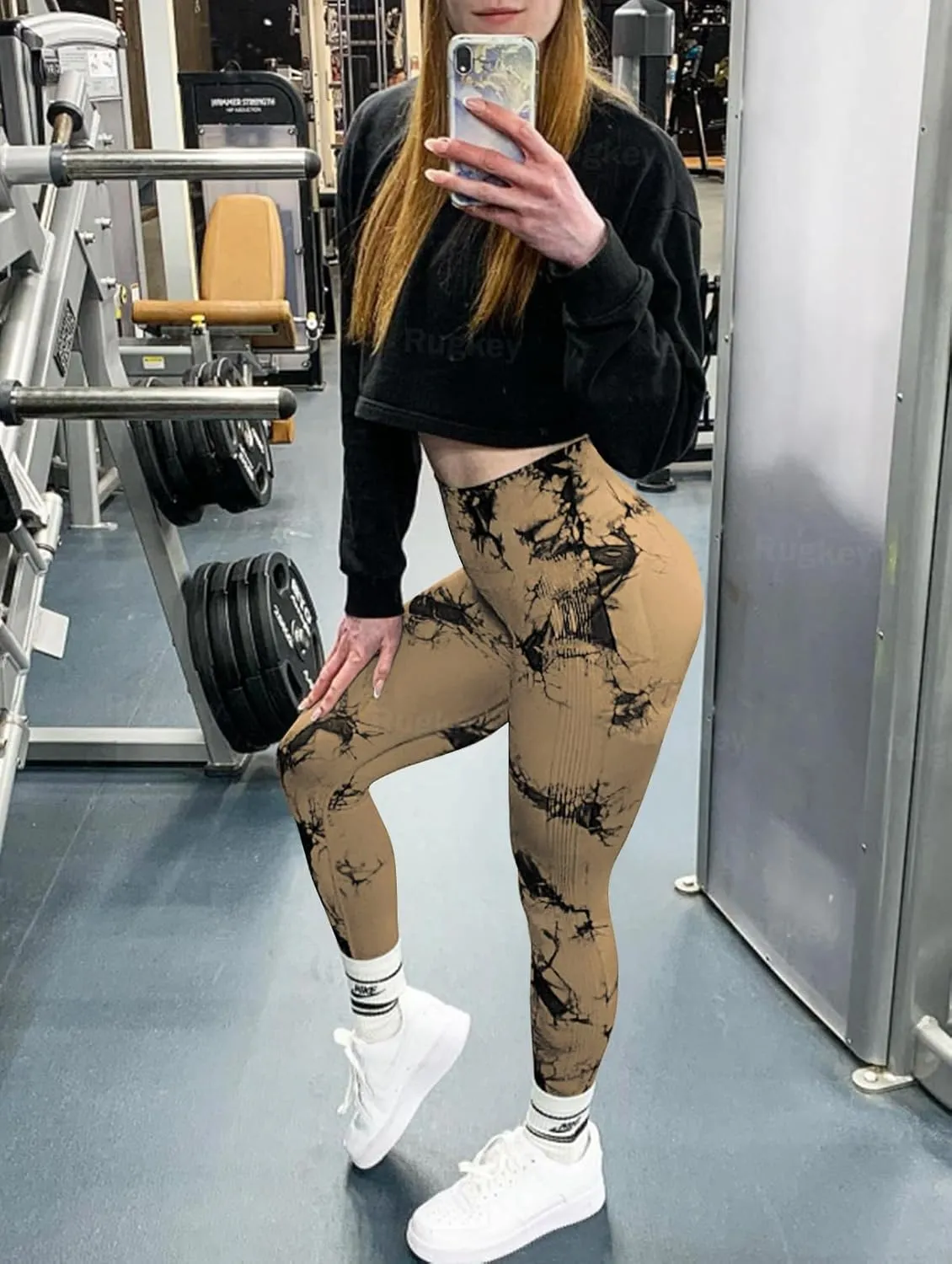 Rugkey Scrunch Butt Lift Leggings for Women Tie Dye High Waist Seamless Workout Yoga Pants Ruched Booty Compression Tights