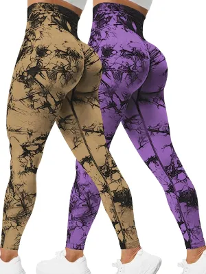 Rugkey Scrunch Butt Lift Leggings for Women Tie Dye High Waist Seamless Workout Yoga Pants Ruched Booty Compression Tights