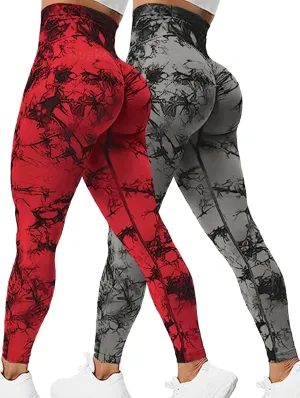 Rugkey Scrunch Butt Lift Leggings for Women Tie Dye High Waist Seamless Workout Yoga Pants Ruched Booty Compression Tights