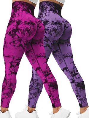 Rugkey Scrunch Butt Lift Leggings for Women Tie Dye High Waist Seamless Workout Yoga Pants Ruched Booty Compression Tights