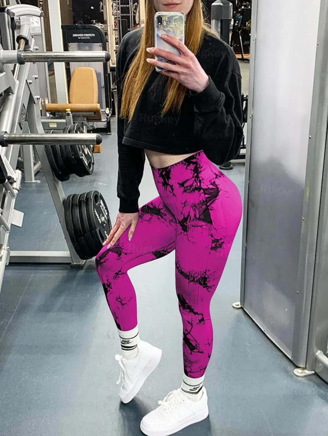 Rugkey Scrunch Butt Lift Leggings for Women Tie Dye High Waist Seamless Workout Yoga Pants Ruched Booty Compression Tights