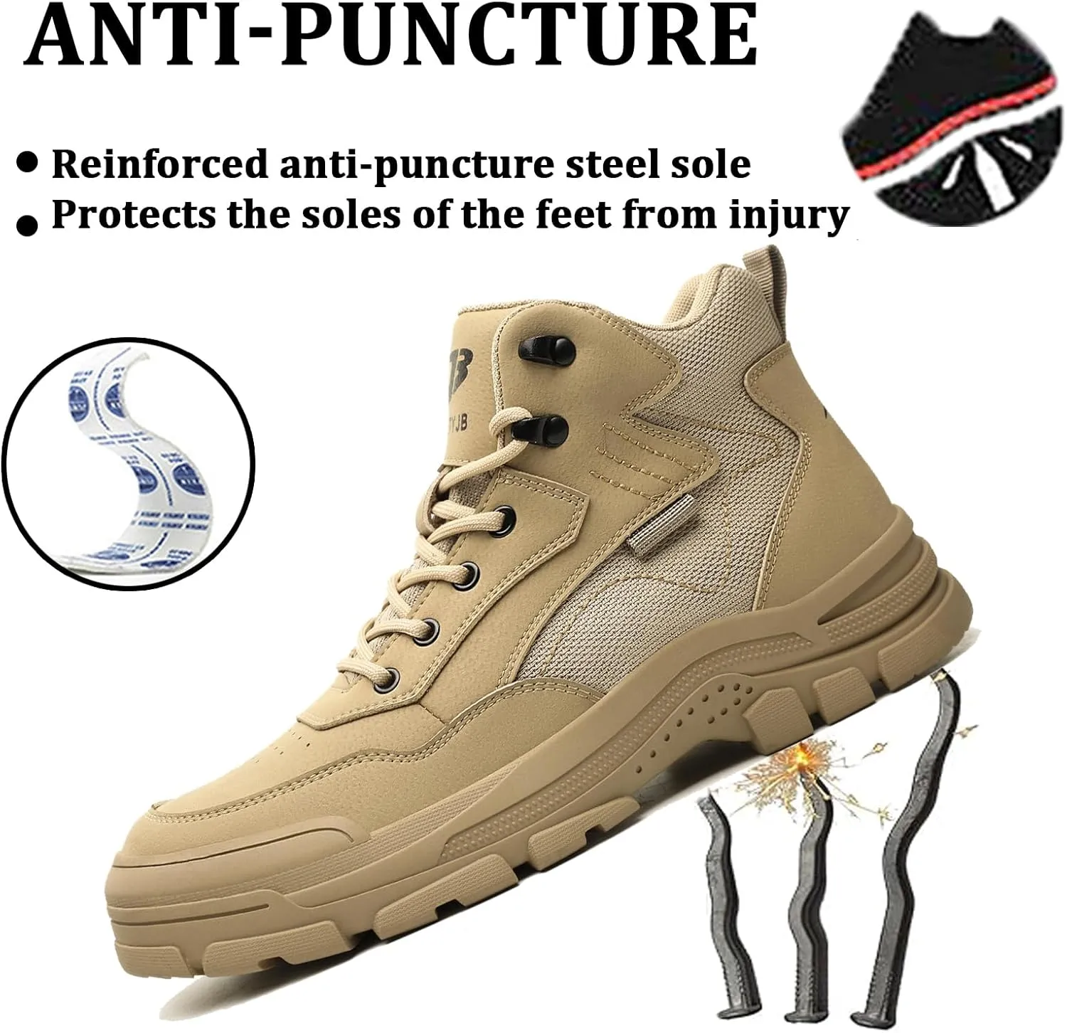 Safety Trainers Men Steel Toe Cap Trainers Work Construction Breathable Safety Shoes Non Slip Sneakers