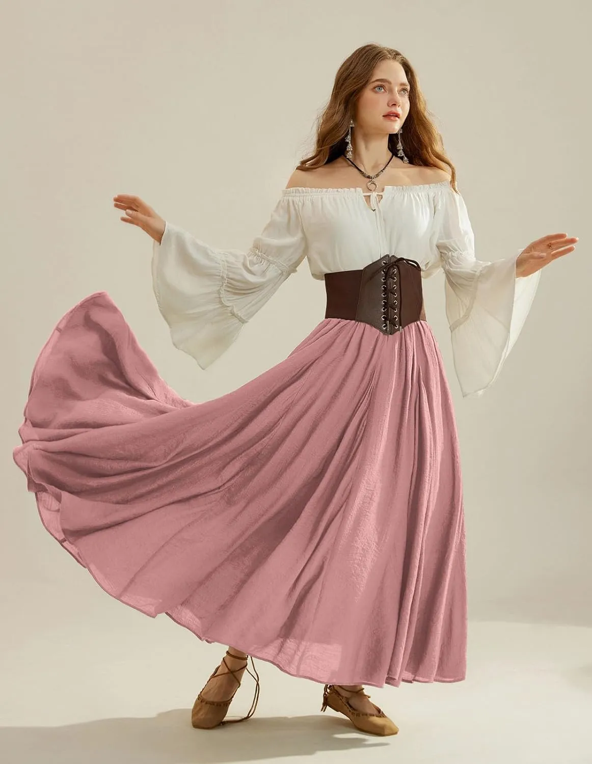Scarlet Darkness Women Casual Maxi Skirt Flowy Bohemian Renaissance Long Skirts