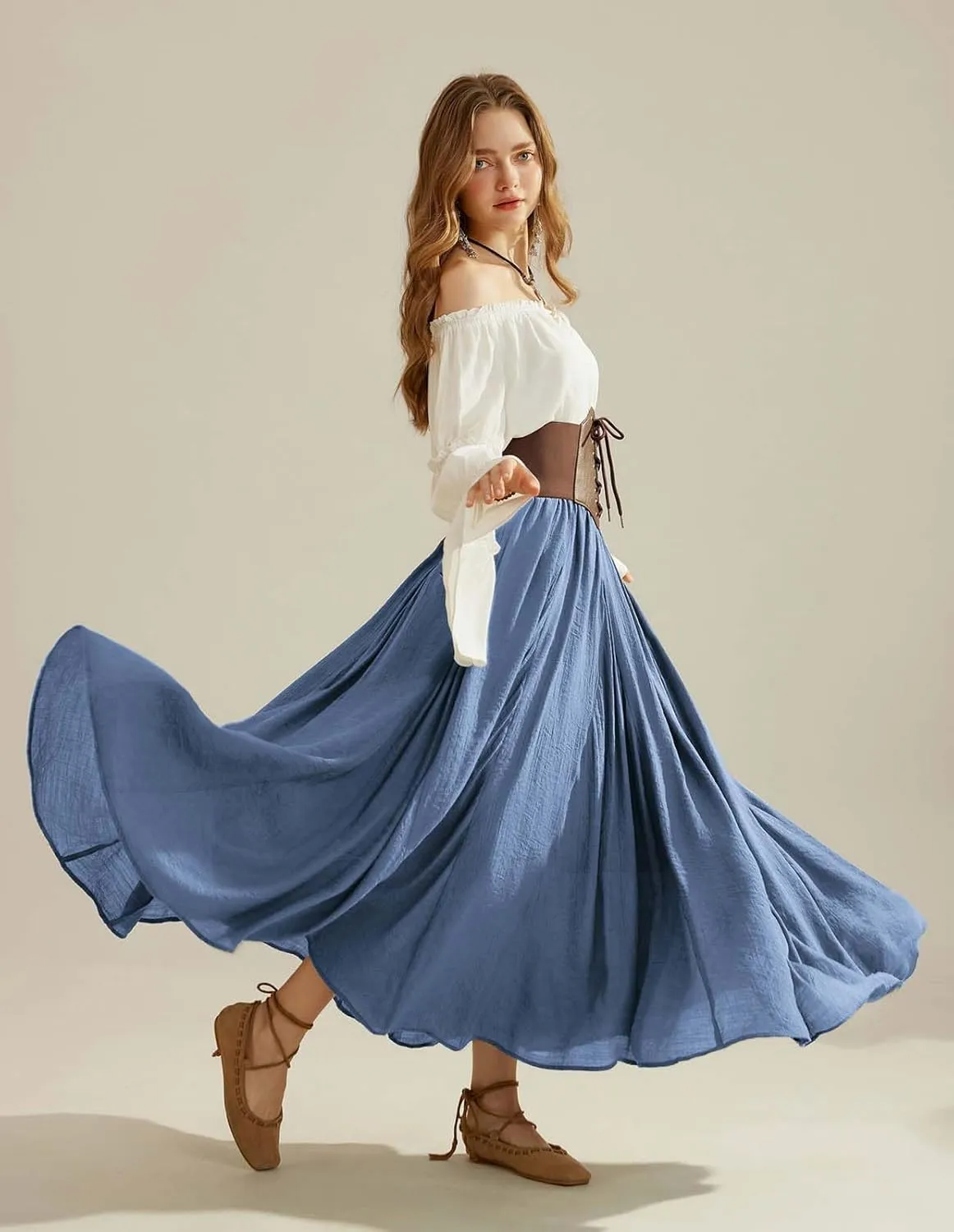 Scarlet Darkness Women Casual Maxi Skirt Flowy Bohemian Renaissance Long Skirts