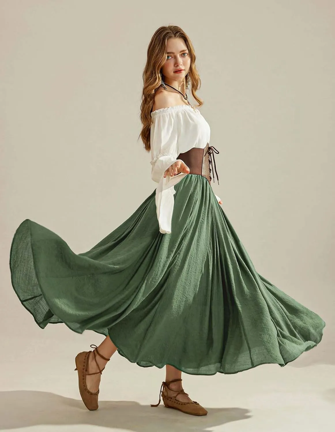 Scarlet Darkness Women Casual Maxi Skirt Flowy Bohemian Renaissance Long Skirts