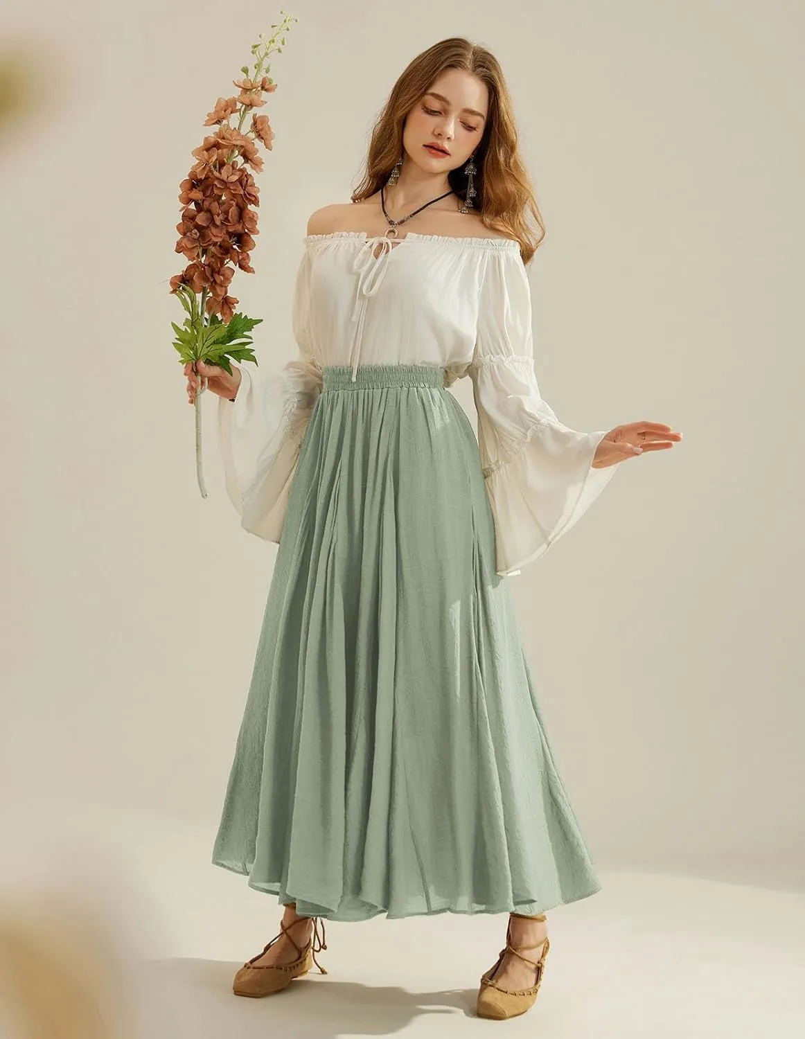 Scarlet Darkness Women Casual Maxi Skirt Flowy Bohemian Renaissance Long Skirts