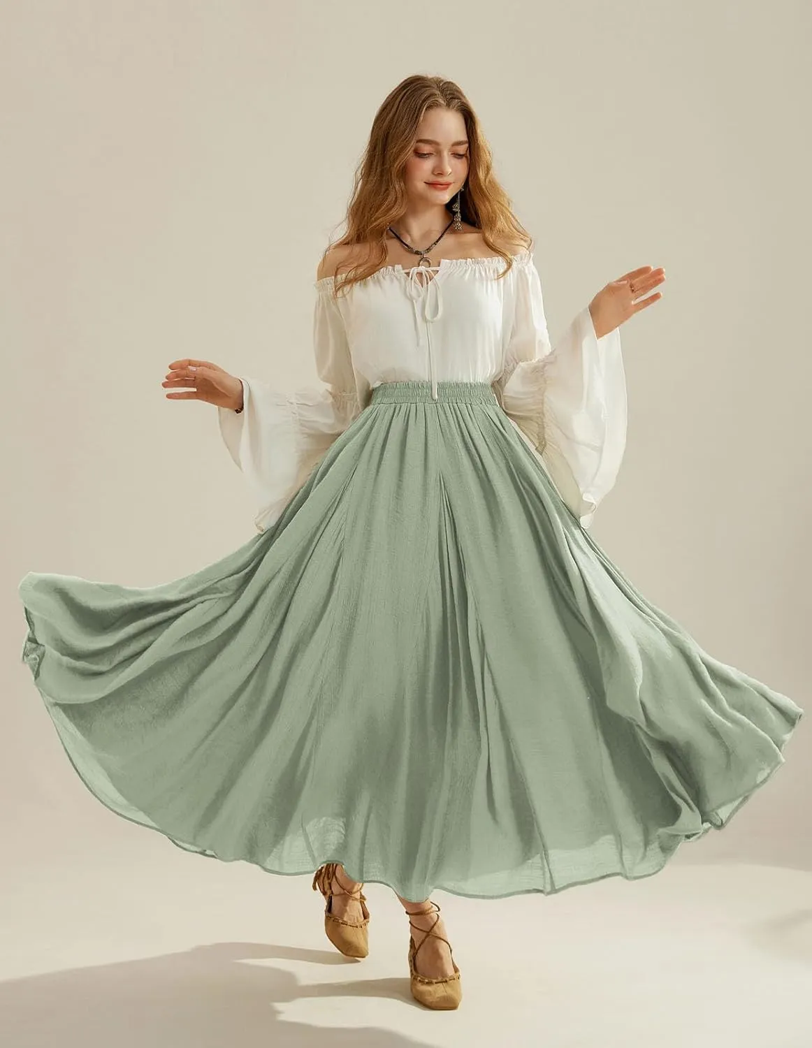 Scarlet Darkness Women Casual Maxi Skirt Flowy Bohemian Renaissance Long Skirts
