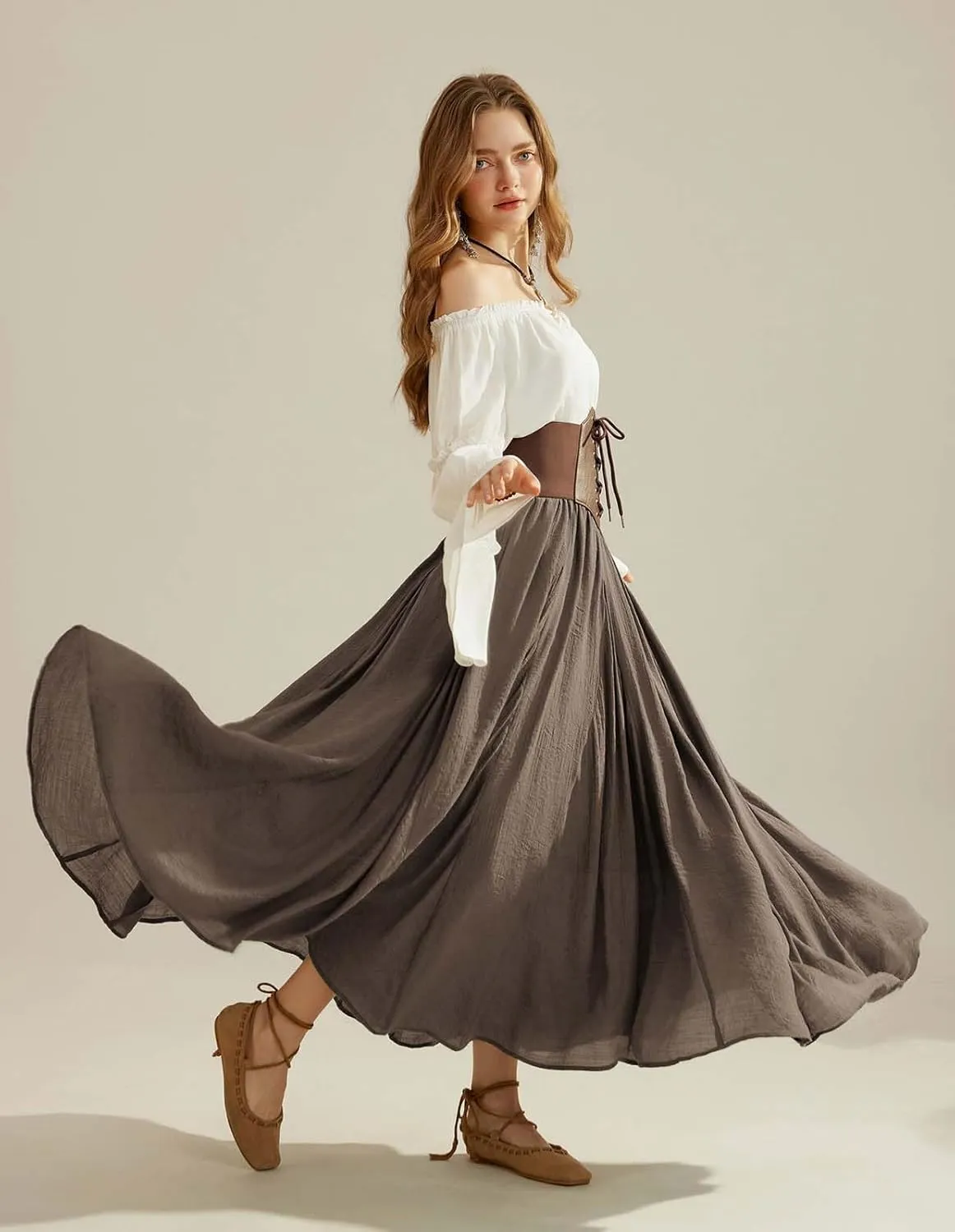 Scarlet Darkness Women Casual Maxi Skirt Flowy Bohemian Renaissance Long Skirts
