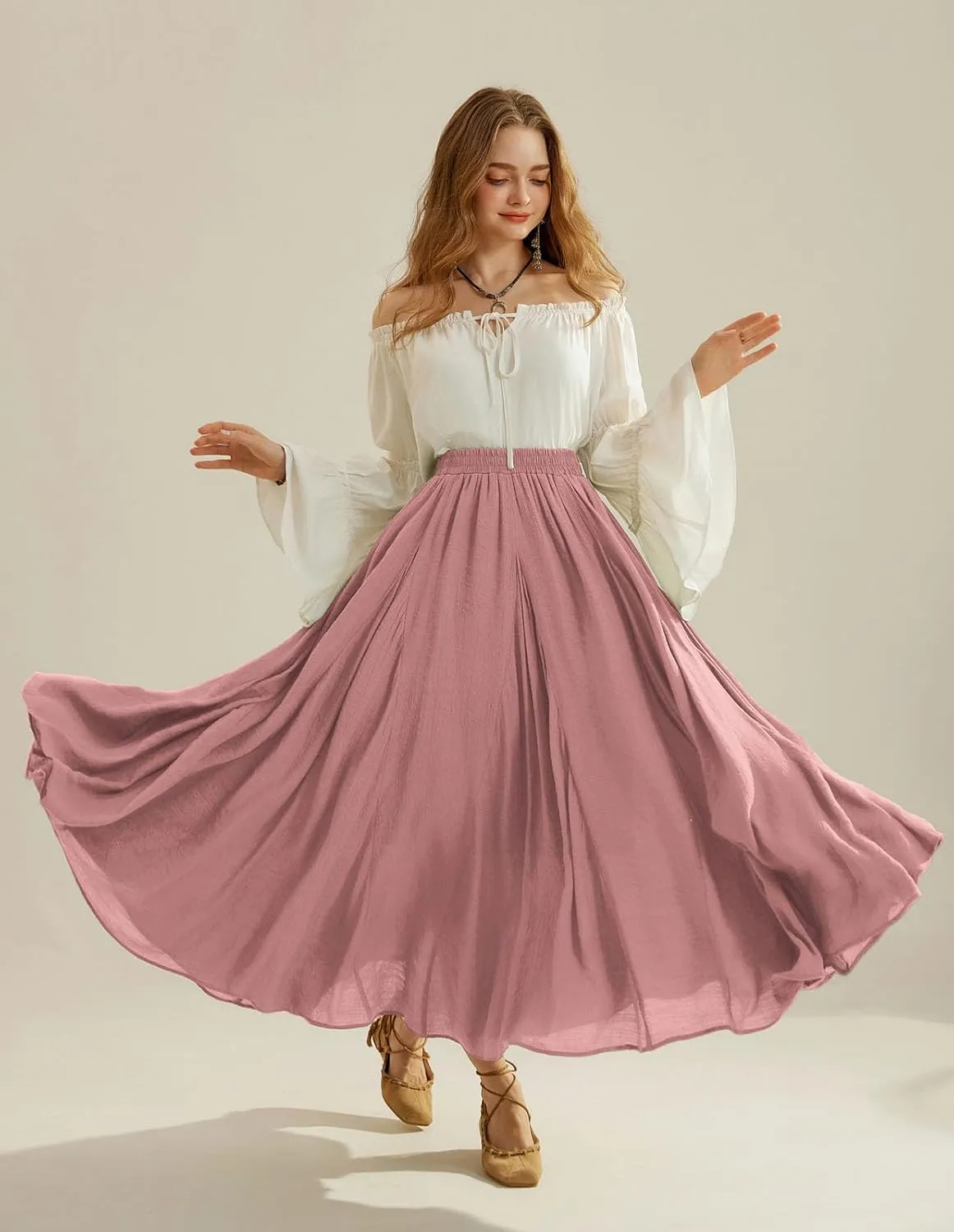 Scarlet Darkness Women Casual Maxi Skirt Flowy Bohemian Renaissance Long Skirts
