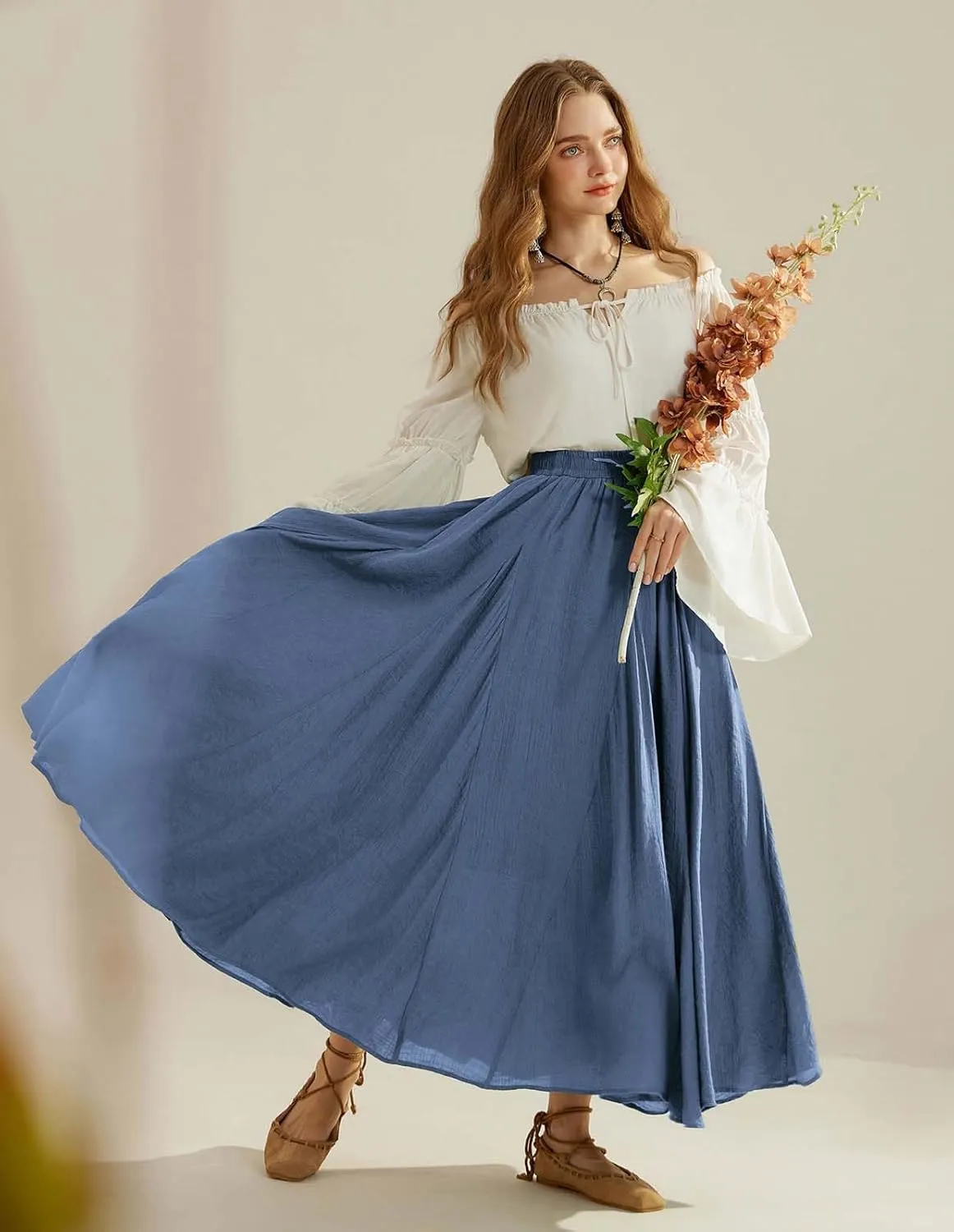 Scarlet Darkness Women Casual Maxi Skirt Flowy Bohemian Renaissance Long Skirts