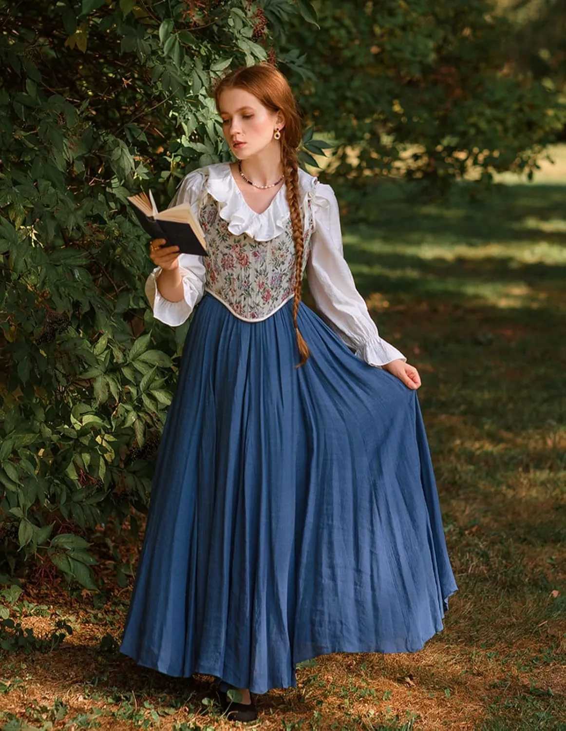 Scarlet Darkness Women Casual Maxi Skirt Flowy Bohemian Renaissance Long Skirts