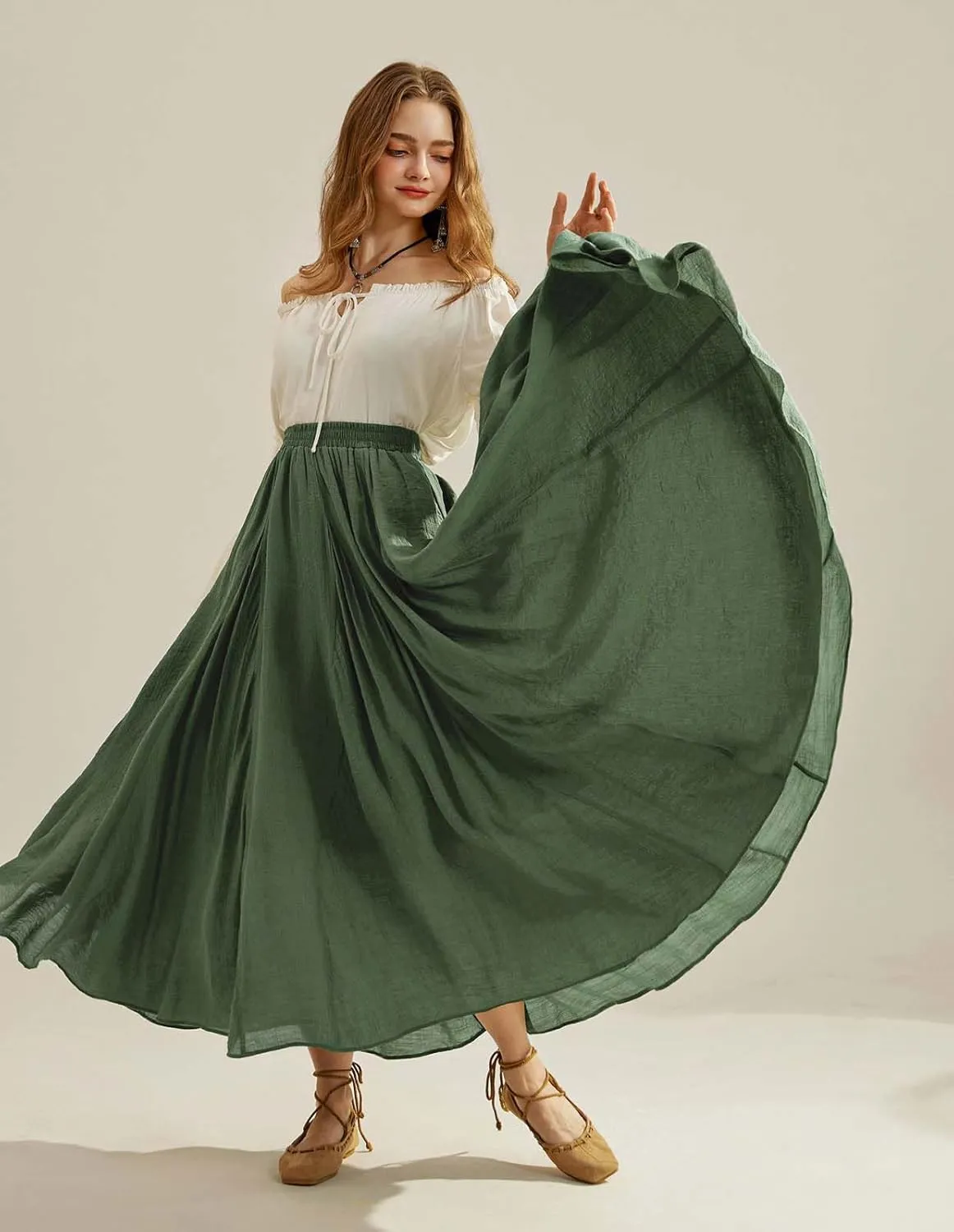 Scarlet Darkness Women Casual Maxi Skirt Flowy Bohemian Renaissance Long Skirts