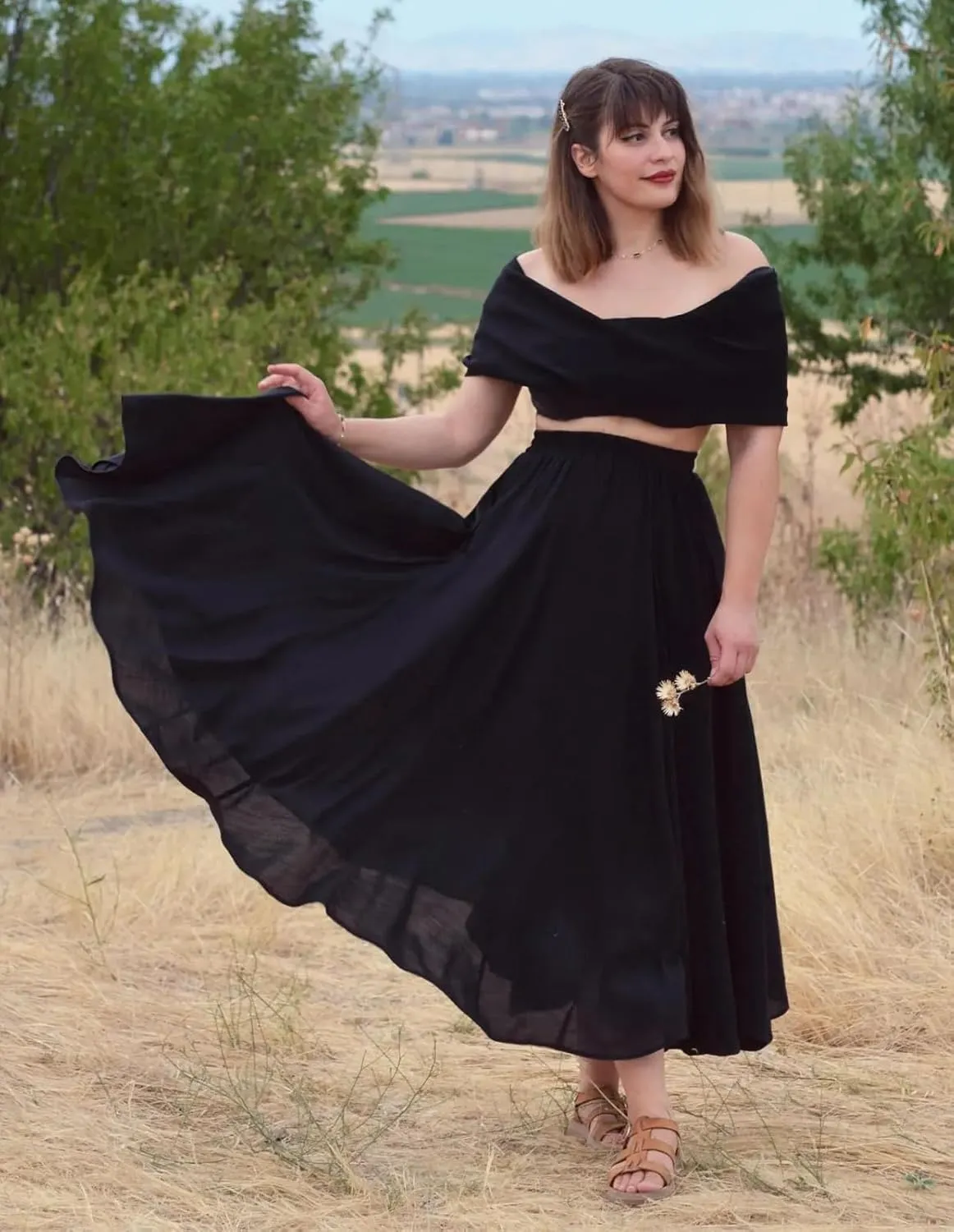 Scarlet Darkness Women Casual Maxi Skirt Flowy Bohemian Renaissance Long Skirts