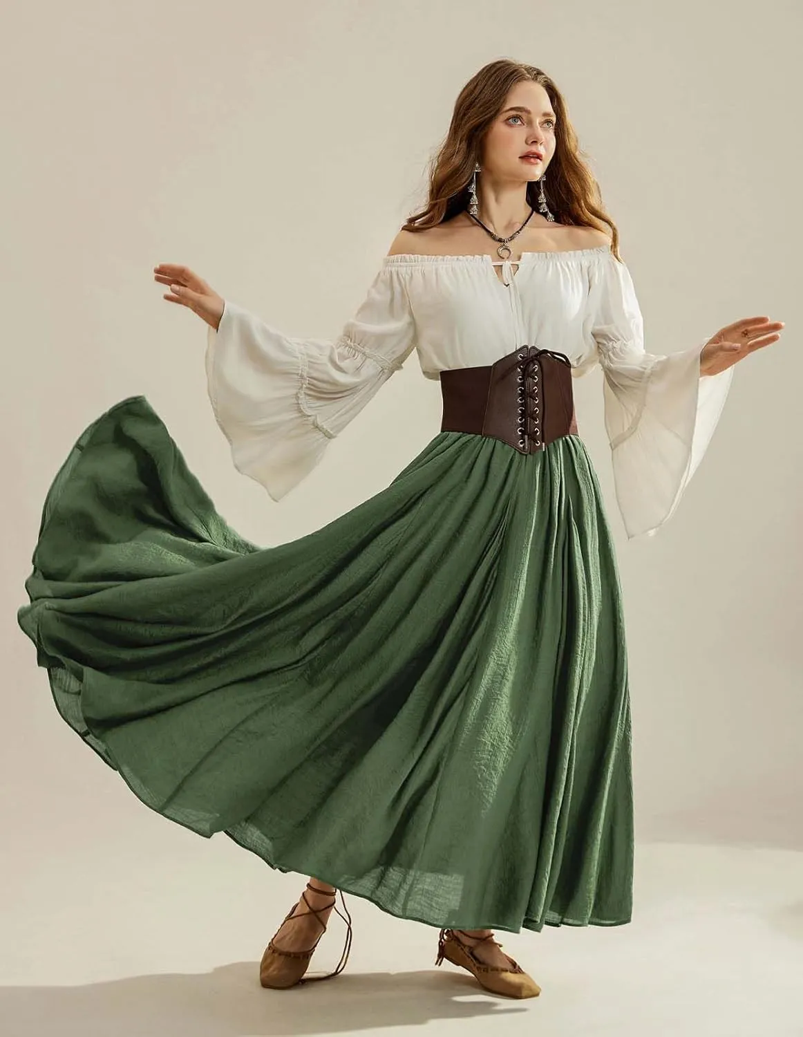 Scarlet Darkness Women Casual Maxi Skirt Flowy Bohemian Renaissance Long Skirts