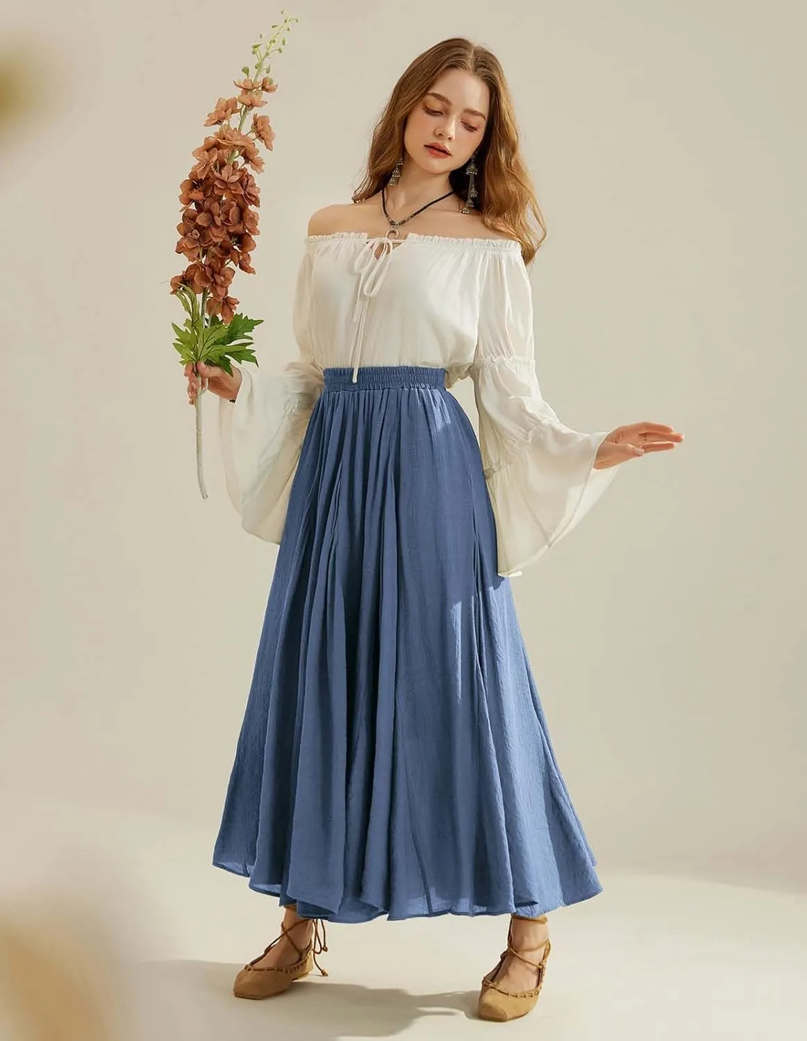 Scarlet Darkness Women Casual Maxi Skirt Flowy Bohemian Renaissance Long Skirts