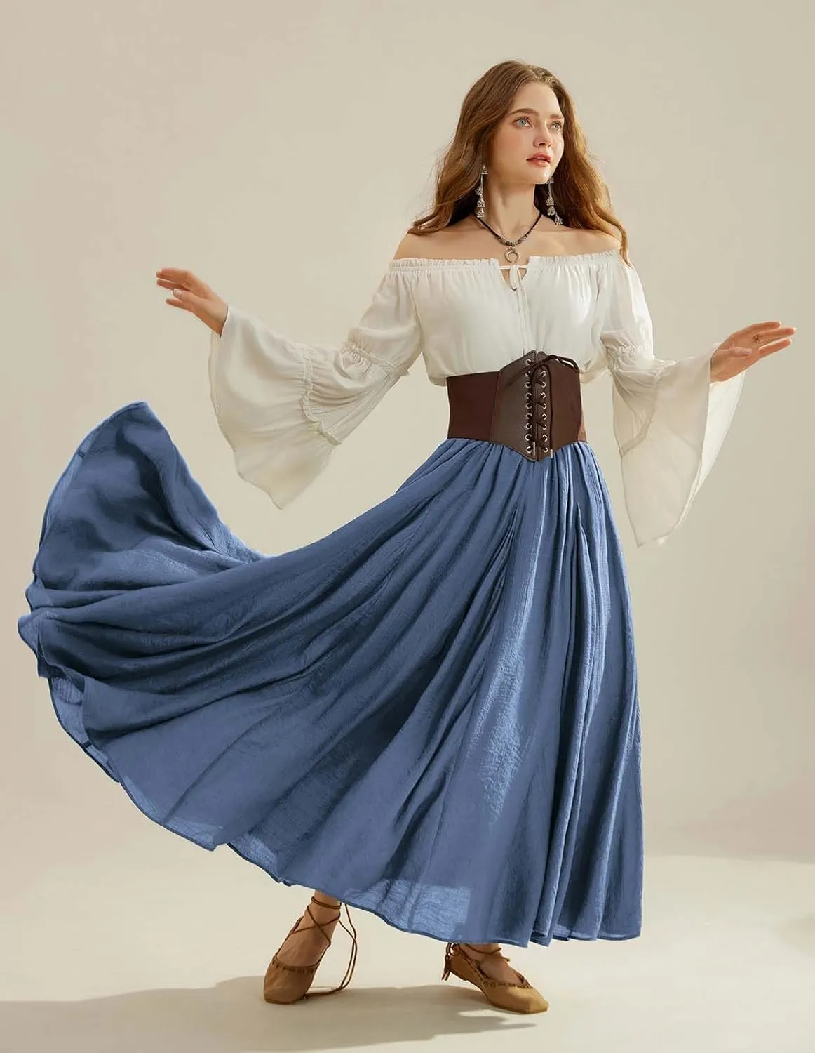 Scarlet Darkness Women Casual Maxi Skirt Flowy Bohemian Renaissance Long Skirts