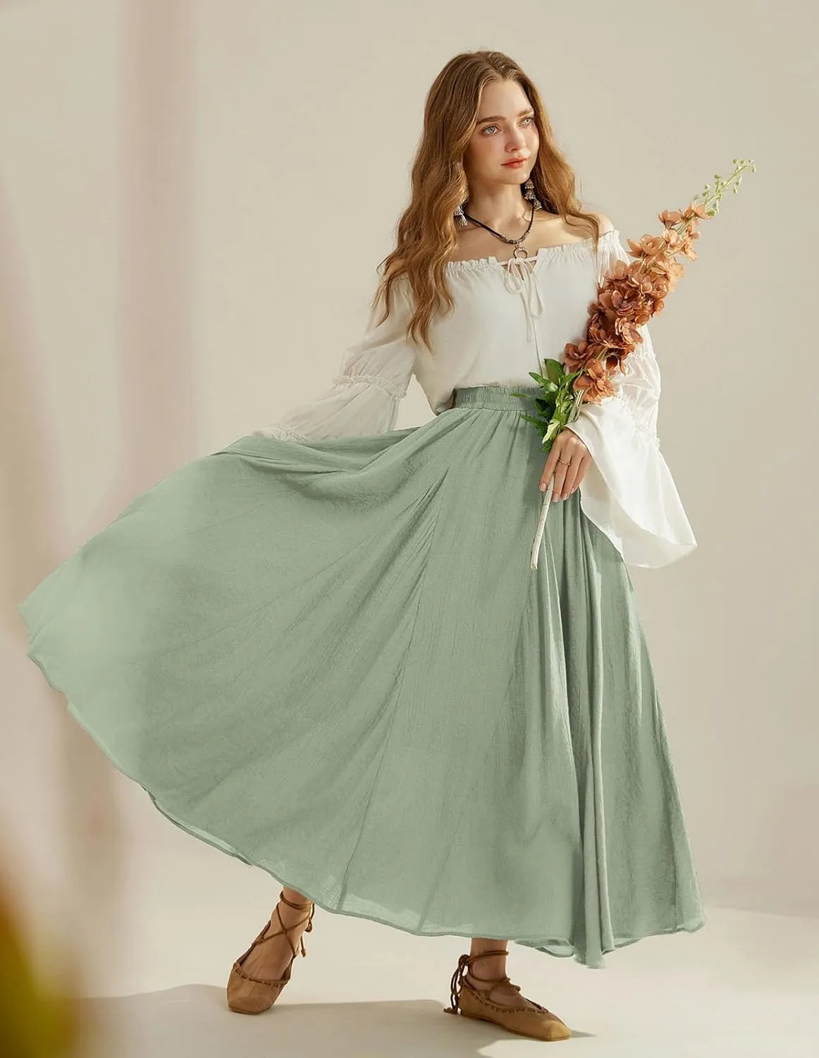Scarlet Darkness Women Casual Maxi Skirt Flowy Bohemian Renaissance Long Skirts