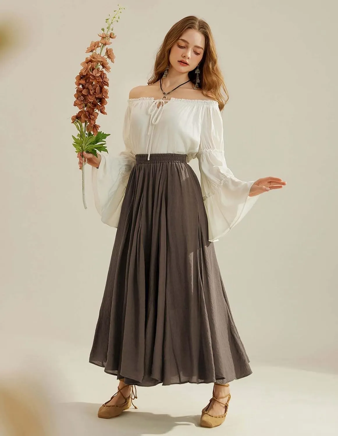 Scarlet Darkness Women Casual Maxi Skirt Flowy Bohemian Renaissance Long Skirts