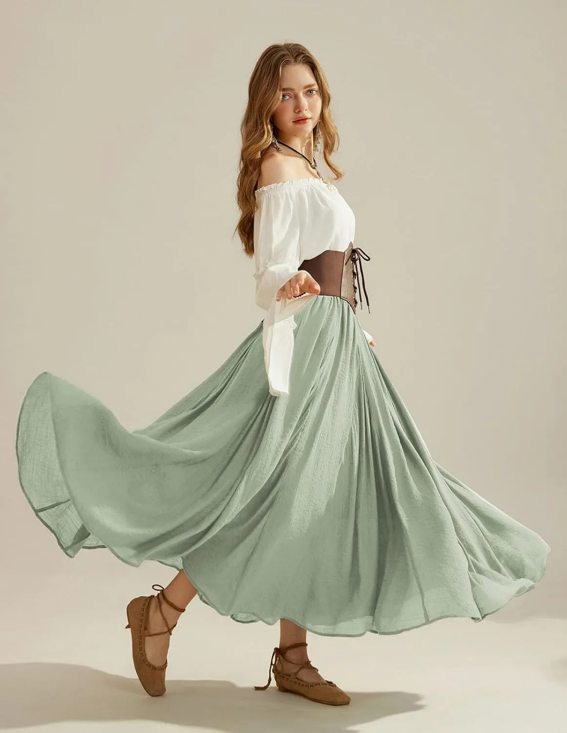 Scarlet Darkness Women Casual Maxi Skirt Flowy Bohemian Renaissance Long Skirts