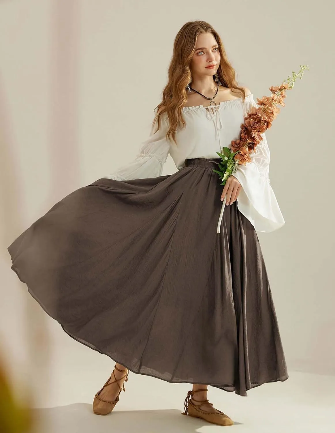 Scarlet Darkness Women Casual Maxi Skirt Flowy Bohemian Renaissance Long Skirts