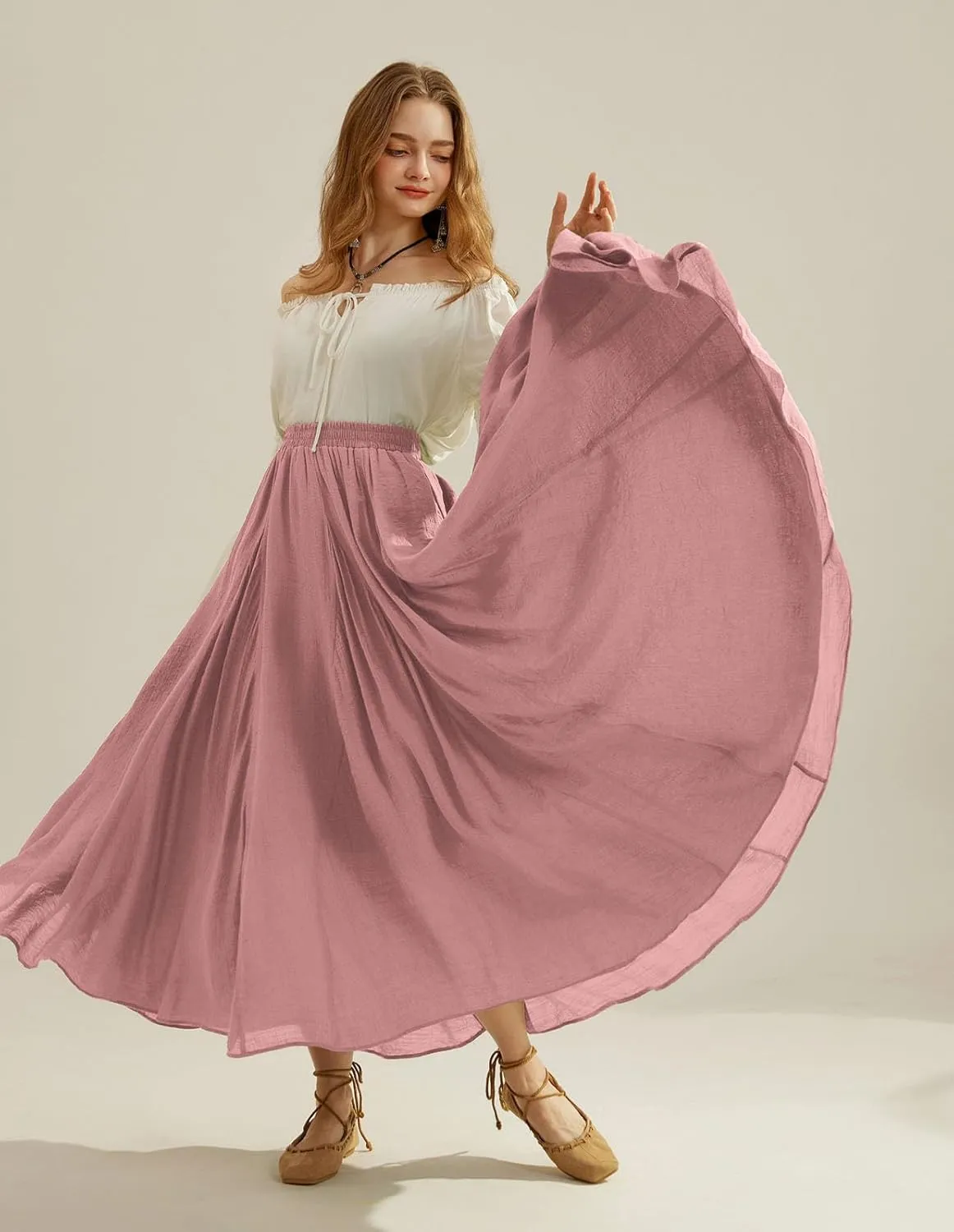 Scarlet Darkness Women Casual Maxi Skirt Flowy Bohemian Renaissance Long Skirts