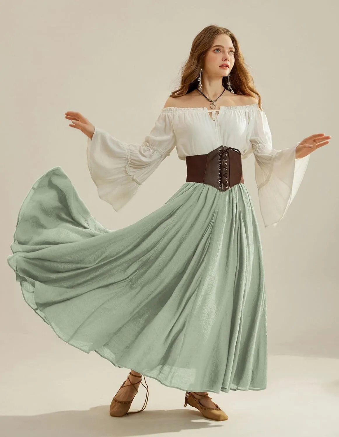 Scarlet Darkness Women Casual Maxi Skirt Flowy Bohemian Renaissance Long Skirts