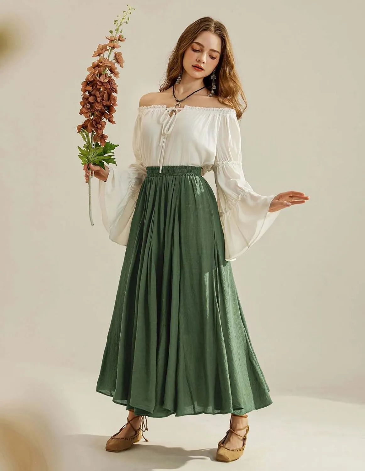 Scarlet Darkness Women Casual Maxi Skirt Flowy Bohemian Renaissance Long Skirts