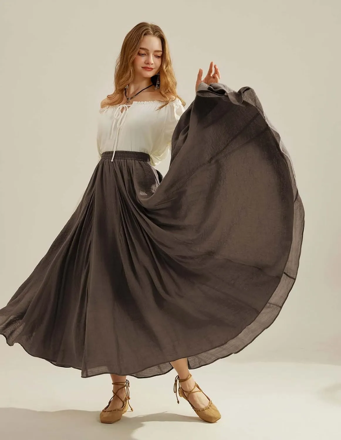 Scarlet Darkness Women Casual Maxi Skirt Flowy Bohemian Renaissance Long Skirts