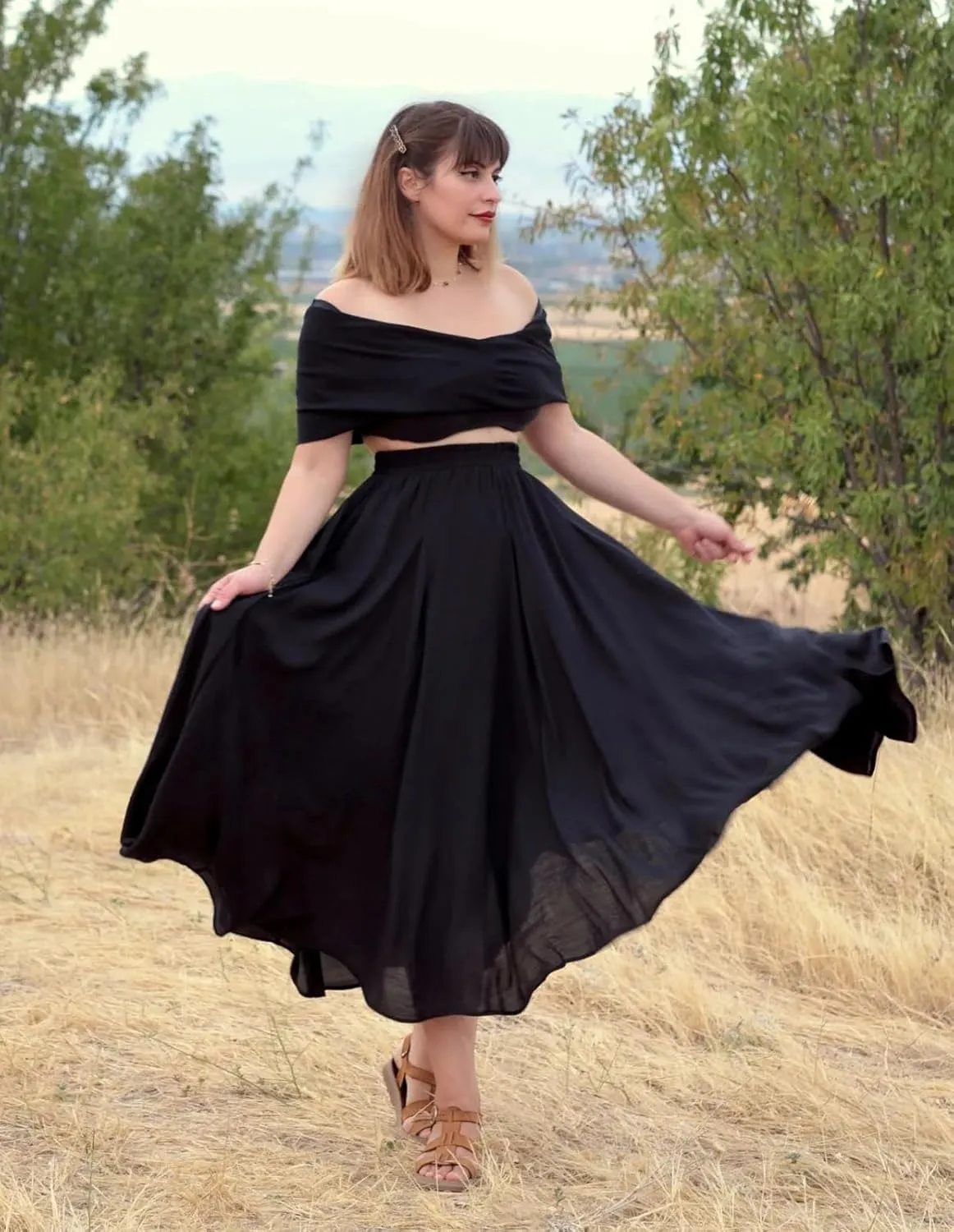 Scarlet Darkness Women Casual Maxi Skirt Flowy Bohemian Renaissance Long Skirts