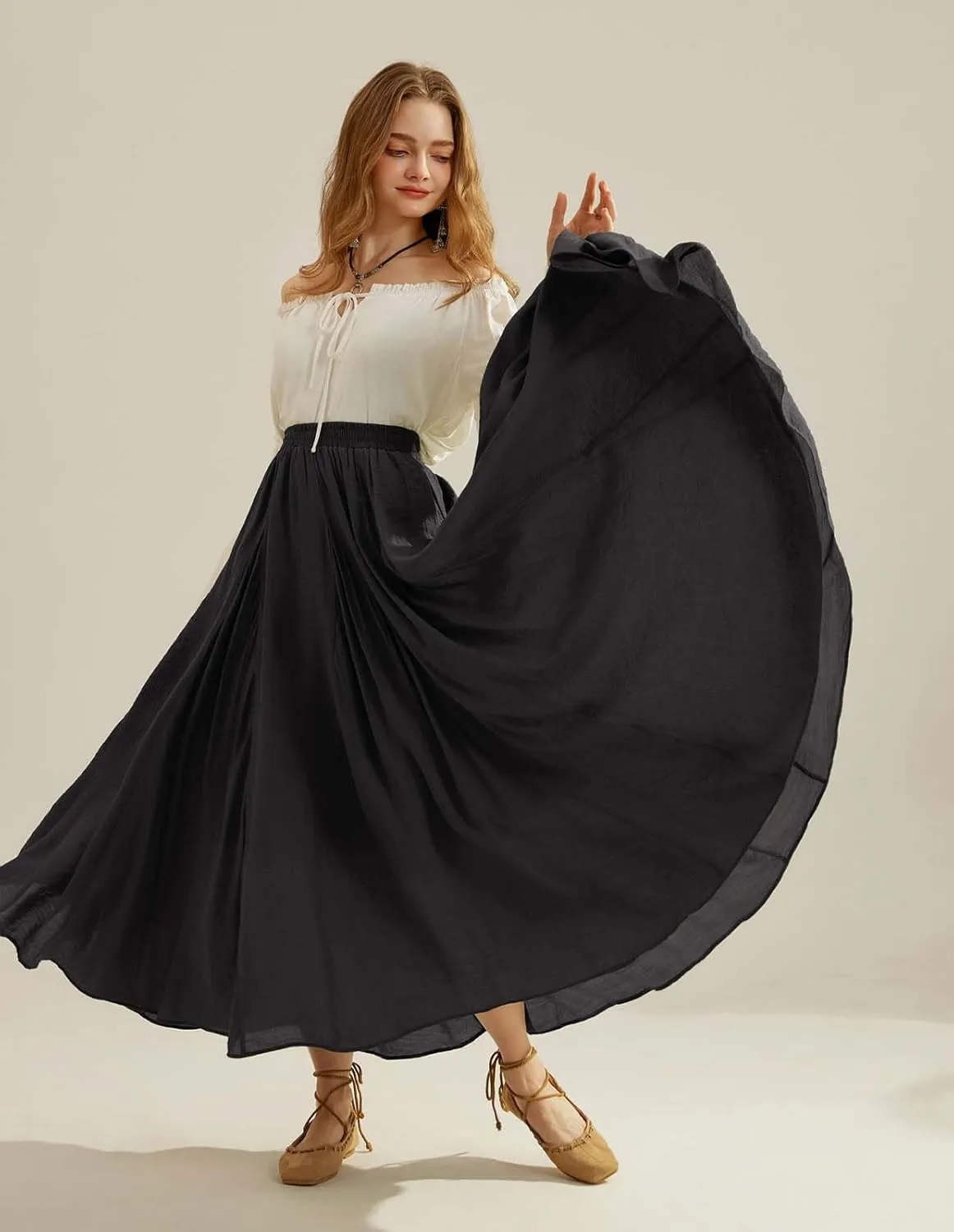 Scarlet Darkness Women Casual Maxi Skirt Flowy Bohemian Renaissance Long Skirts