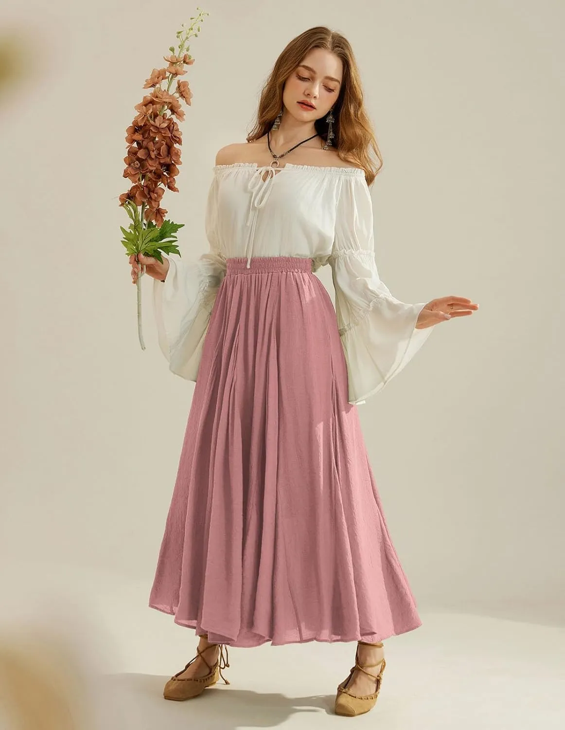 Scarlet Darkness Women Casual Maxi Skirt Flowy Bohemian Renaissance Long Skirts