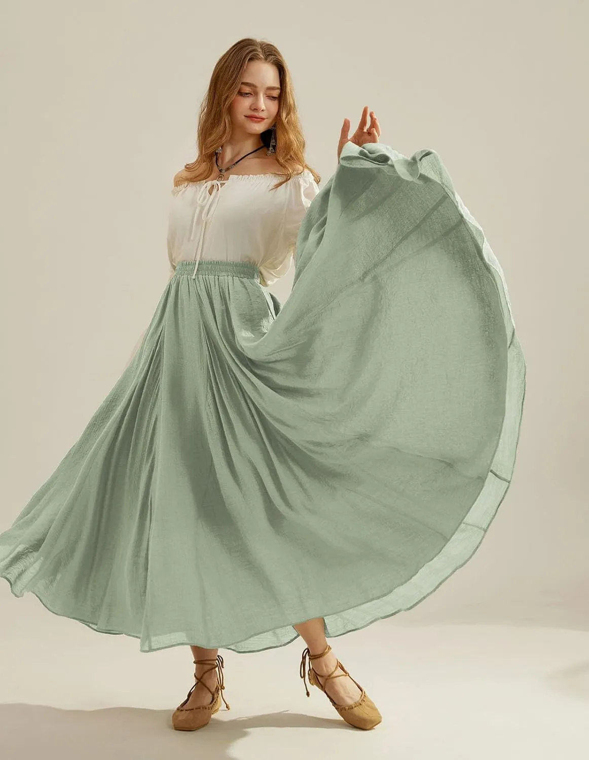 Scarlet Darkness Women Casual Maxi Skirt Flowy Bohemian Renaissance Long Skirts