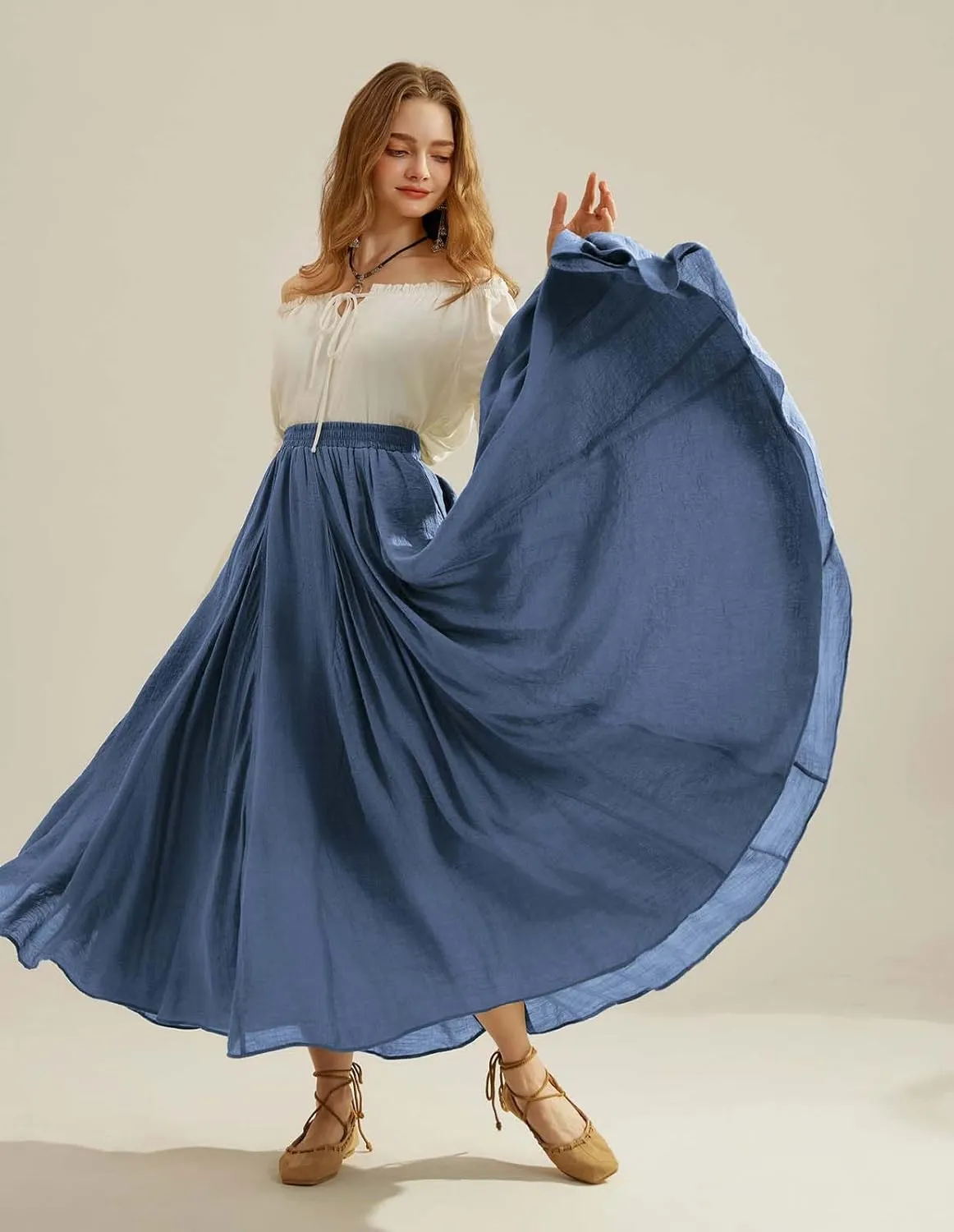 Scarlet Darkness Women Casual Maxi Skirt Flowy Bohemian Renaissance Long Skirts