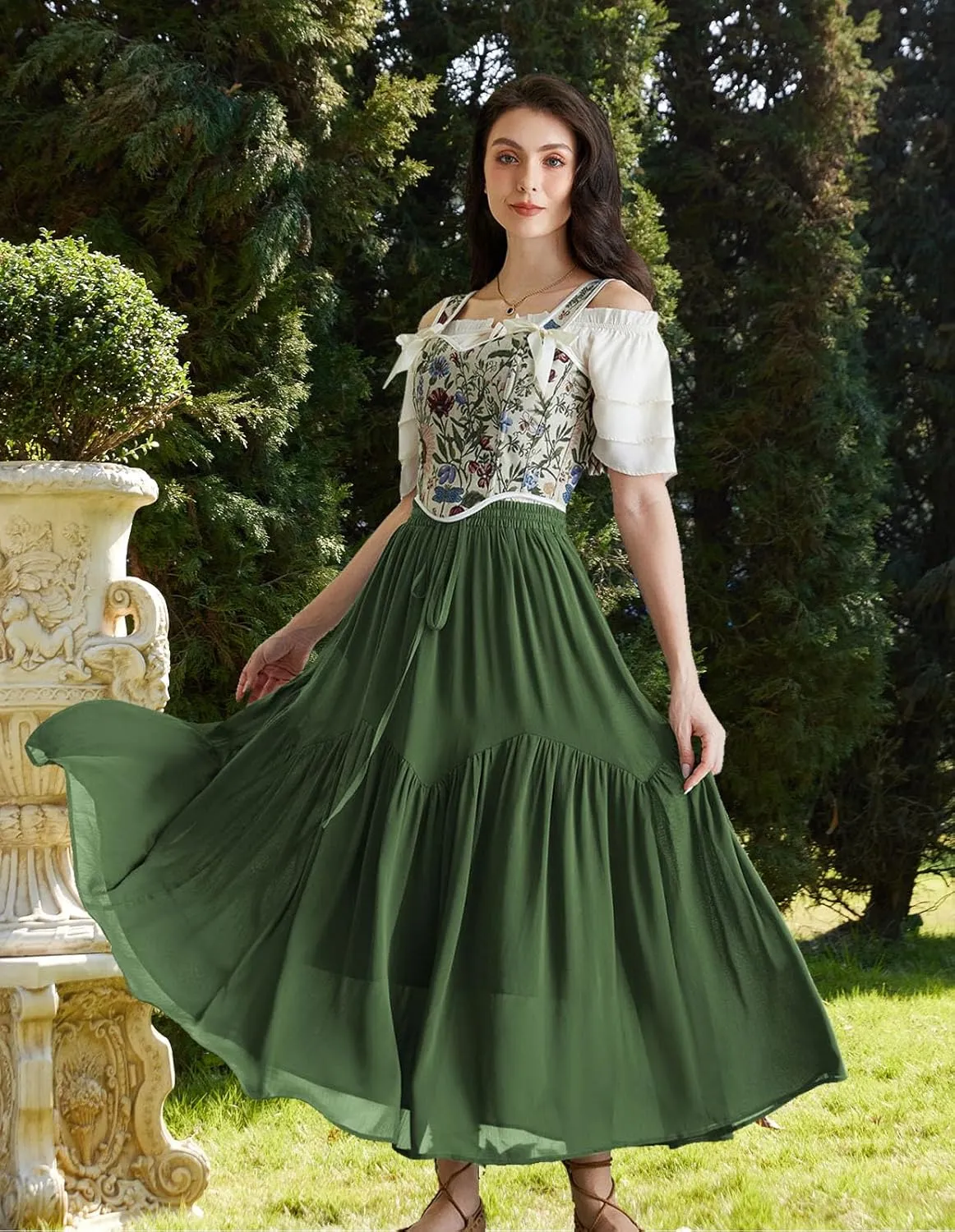 Scarlet Darkness Women Long Maxi Skirt Renaissance Tiered Flowy Elastic Waist Chiffon Skirts