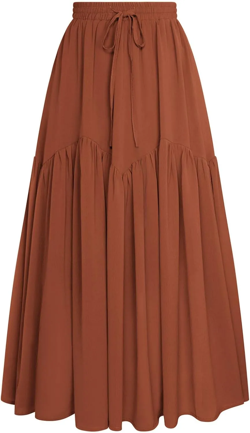 Scarlet Darkness Women Long Maxi Skirt Renaissance Tiered Flowy Elastic Waist Chiffon Skirts